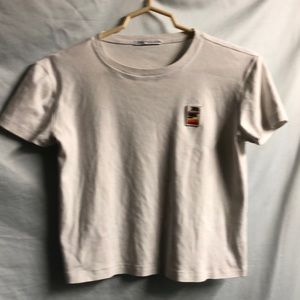 Zara purple Amore small cropped T-shirt white has spots